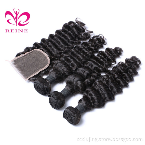 Virgin Indian Cuticle Aligned Hair Deep Wave Curly Closure with Baby Hair 10A Unprocessed Human Hair Bundles Extensions